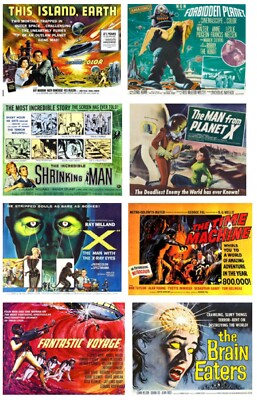 SCI-FI FILMPOSTER 8er Set flexible Kühlschrankmagnete kein UK P&P Geburtstag Papa