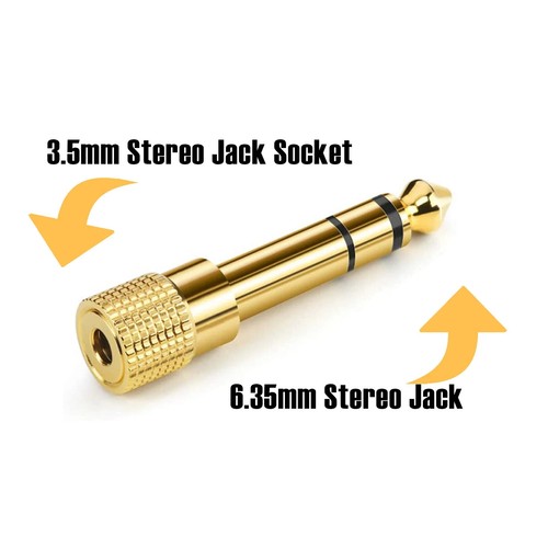 Gold 6.35mm Stereo Jack Plug to 3.5mm Stereo Jack Socket Audio Adaptor UK seller - Picture 6 of 6
