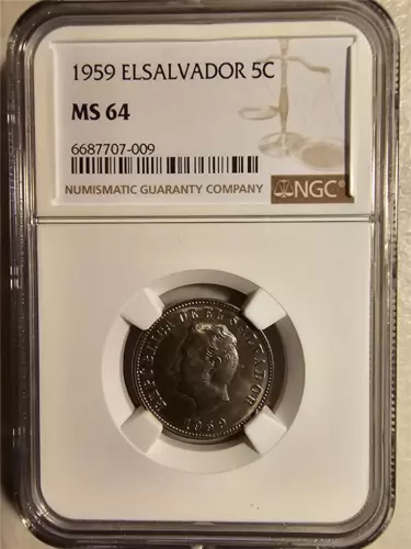 El Salvador 5 Centavos 1959 NGC MS 64