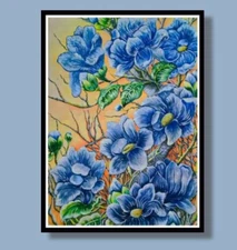 Hand-Drawn Serenity: A Field of Blue Flowers