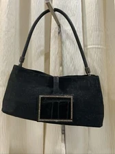 PRIVILEDGE/COLORIS  Black Leather/CANVAS  Flap SHOLDER  Purse Bag ParisW/stones!