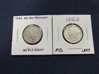1942p & 1942d AU/BU  90% Silver Mercury Dime