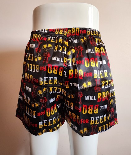Will BBQ For Beer Mens Printed Novelty Satin Boxer Shorts Size S New - Picture 4 of 4
