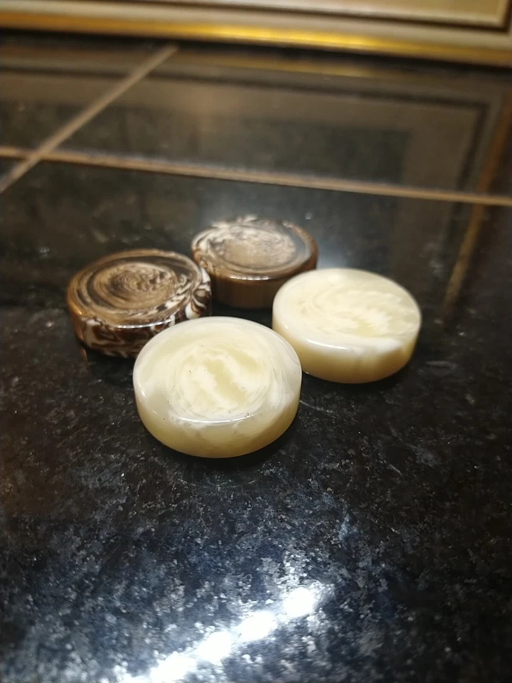 Vtg 4 Pcs Crisloid Bakelite Marbled Swirl Backgammon Brown, Cream 1.25" By .33" - Image 2 of 4