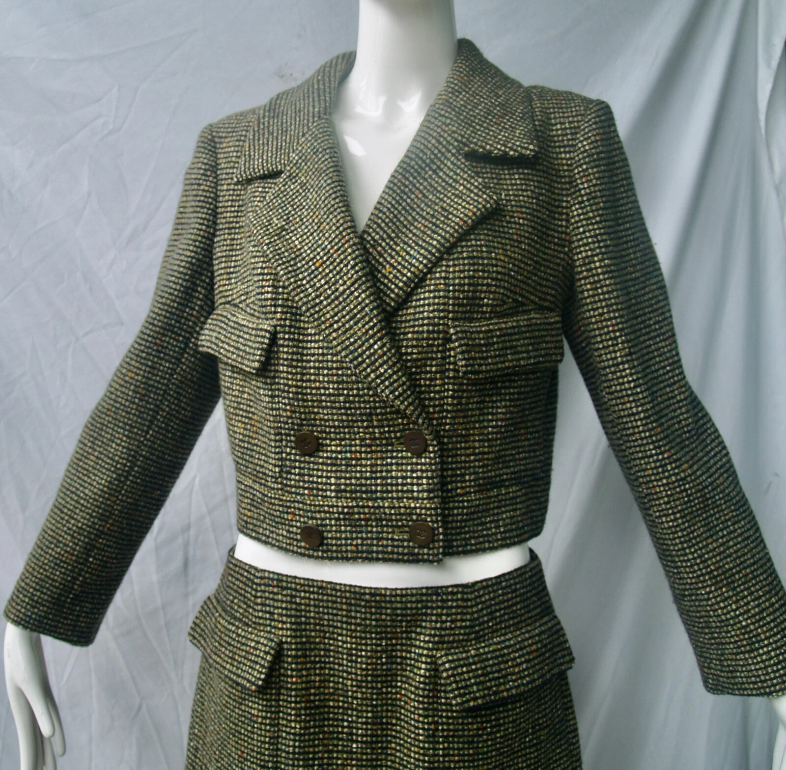 2PZ CHANEL 2001 VINTAGE MULTICOLORE GIACCA TAGLIATA TWEED TUTA FR44 US12