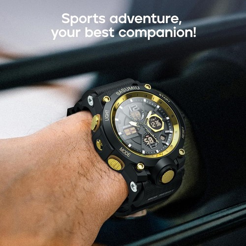 Mens Sports Wrist Watches Analog Digital Tactical Military Watch Waterproof Gold - Picture 5 of 6