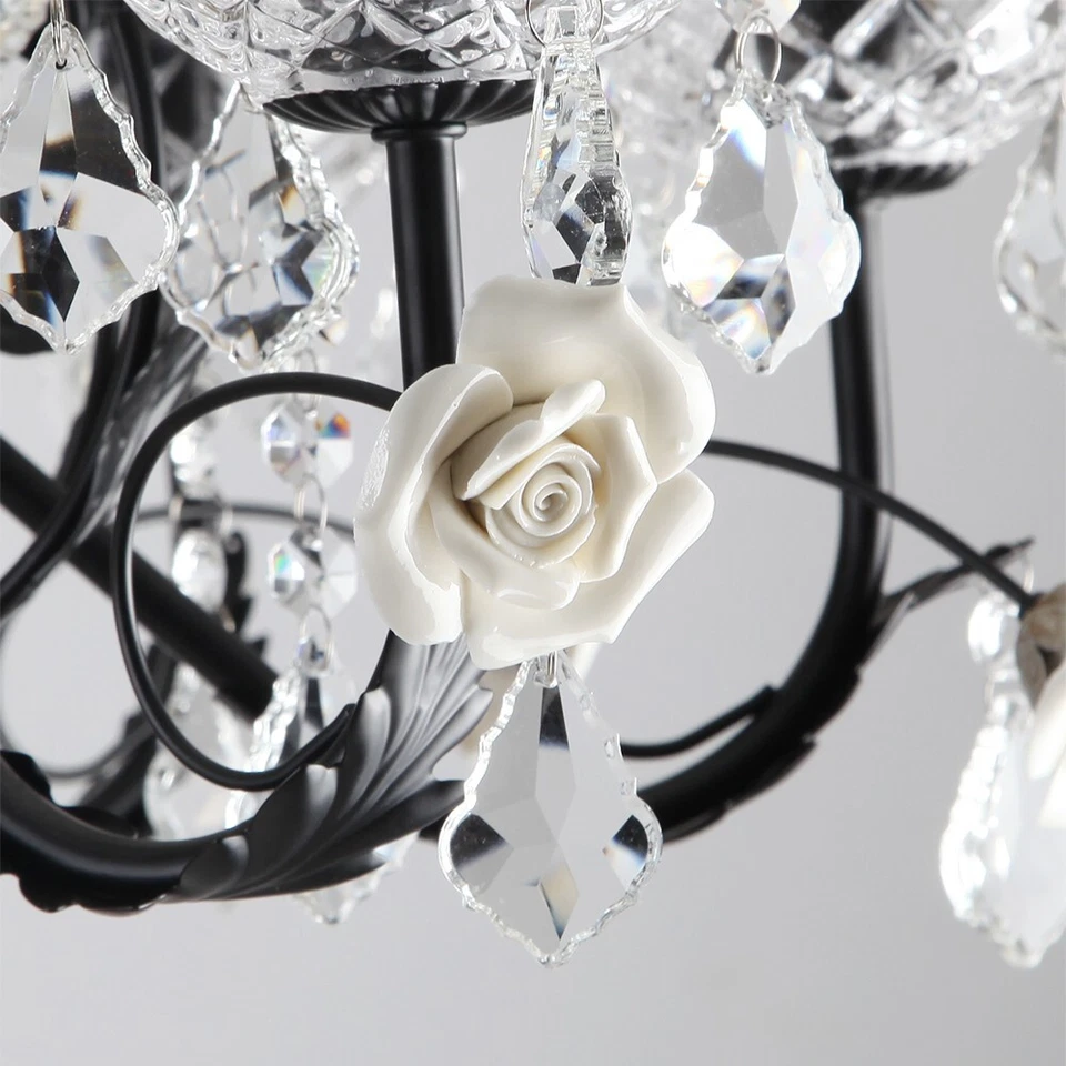 Candelabro antigo preto cristal 8 luzes – Luminária de teto pingente vintage - Imagem 4 de 4