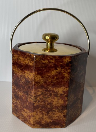 Kraftware Vinyl Ice Bucket Brown With Brass Lid and Handle Mid Century 8.5" Tall - Bild 1 von 11