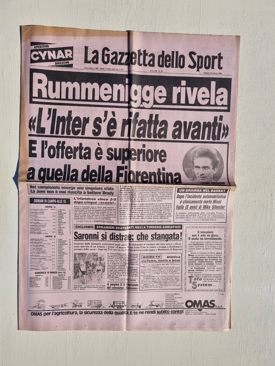 Gazette Dello Sport 8 Février 1985 Zico Rummenigge Wasmeier Saronni