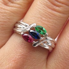 925 Sterling Silver Vintage Marquise-Cut Multi-Color C Z Ring Size 8.25