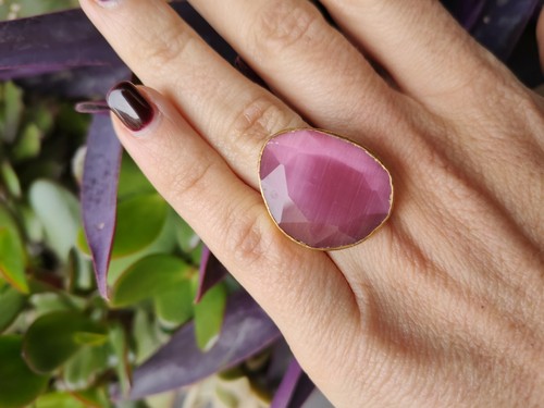 Anillo Mujer Latón Dorado con Gema Piedra Imitación Ojo De Gato Regulable A2 - Imagen 20 de 29