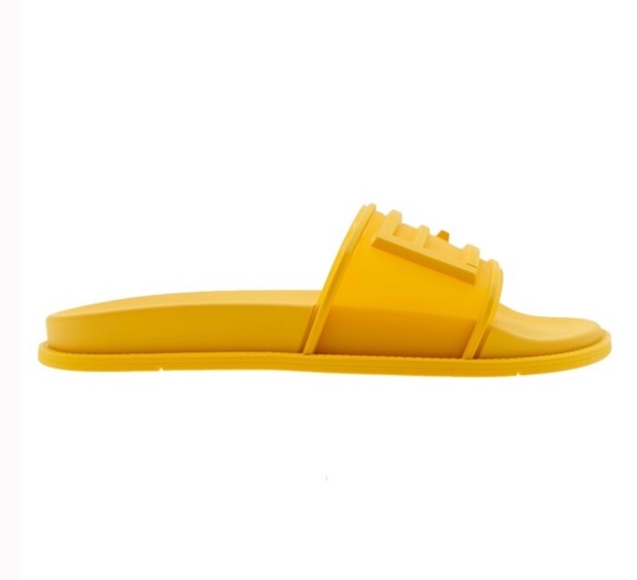 Fendi Men\'s FF Rubber Slide Sandals Yellow 11 US/10 UK Italy 7X1522 msrp $460 FENDI Logo-Embossed Baguette Rubber Slide | Mercari main image 4