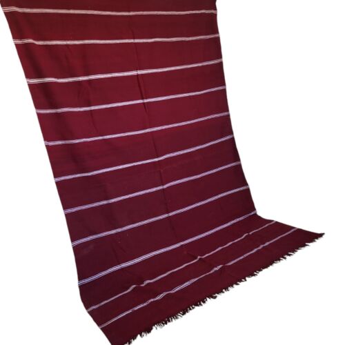 Vtg Handmade Moroccan Brown Rug White Stripe Fringe Berber Tribal Wool Carpet - Picture 3 of 22