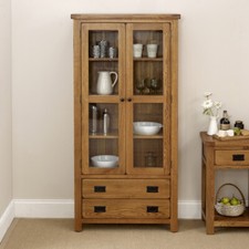 Rustic Oak Glazed Display Cabinet with 2 Drawers - Dining Room Furniture - RS18