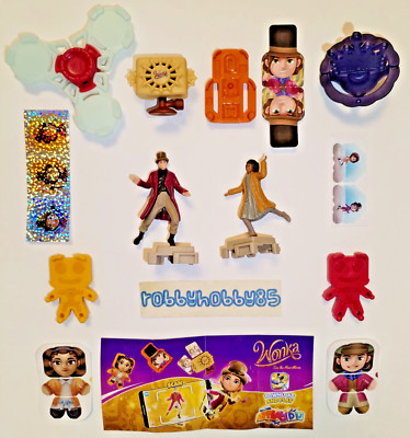WONKA COMPLETE COLLECTION OF 8 TOYS WITH ALL PAPERS KINDER JOY SURPRISE EGG 2023