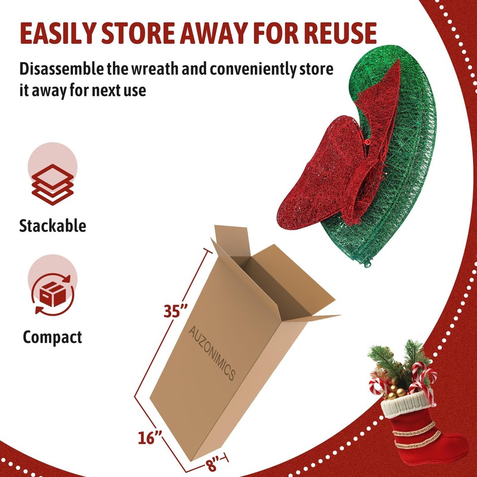 48IN Christmas Wreath Lights Outdoor Christmas Decorations Outside