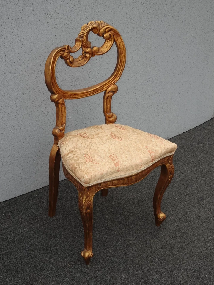 Antigua silla lateral francesa Luis XIV rococó dorada en forma de corazón ~ tocador 2 de 2 Foto 3 de 4