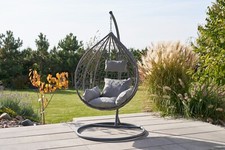 Luxus Hängesessel Schaukel Korb Polyrattan mit Gestell und Sitzkissen XXL DELUXE