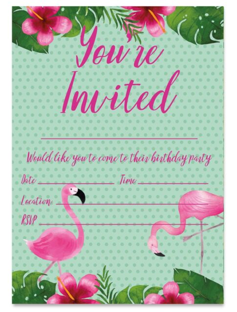 Flamingo birthday party invitations kids invites girls pink flamingos pretty