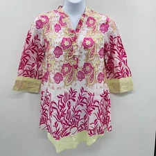 J Francis Womens Size Medium Cotton 3/4 Sleeve Paisley Swim Suit Cover Up Tunic
