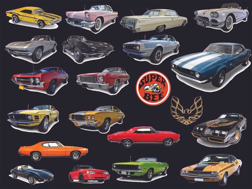 21 Vintage Muscle Cars Mopar Chevy Ford 60's 70's Old Skool Vinyl stickers X 4 - Bild 1 von 10
