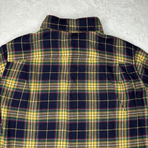 Uniqlo Flannel Shirt Kids Size 11-12 LS Button Up Cotton Plaid Yellow Navy - Picture 16 of 18