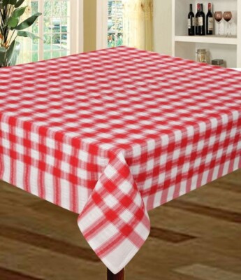 100 % Baumwolle Seersucker Design Tischdecke rot & weiß kariert 127 cm x 229 cm