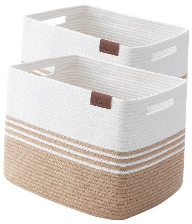 Storage Baskets, 42L*2 Pack Storage Baskets for Organizing, Brown & White-image