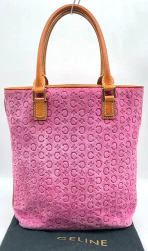 Auth Celine C Macadam Pattern Suede x Leather Pink Tote Bag W/Dustbag NS051667