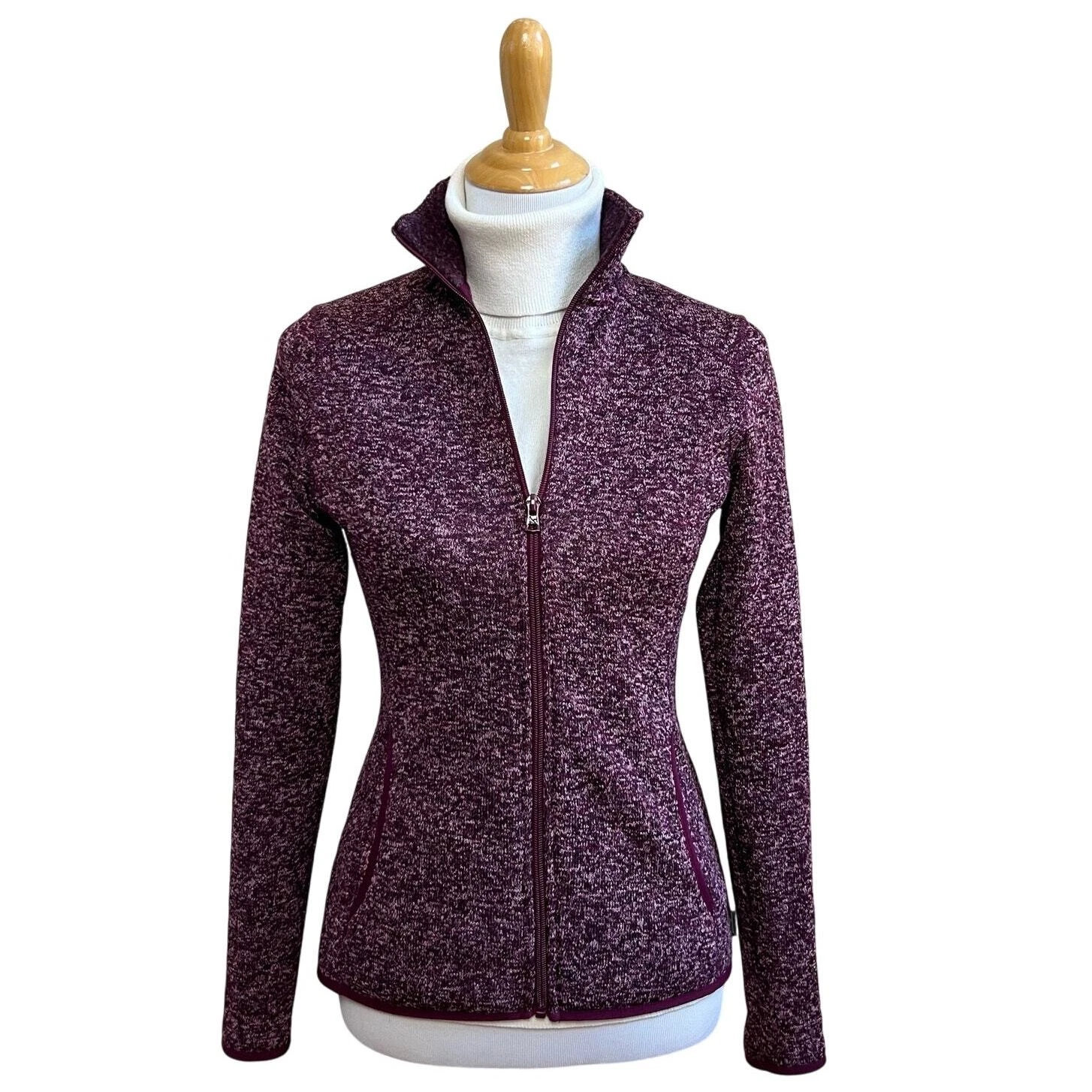 Eddie Bauer Burgundy Full Zip Knit Fleece Athleisure Jacket Womens Small