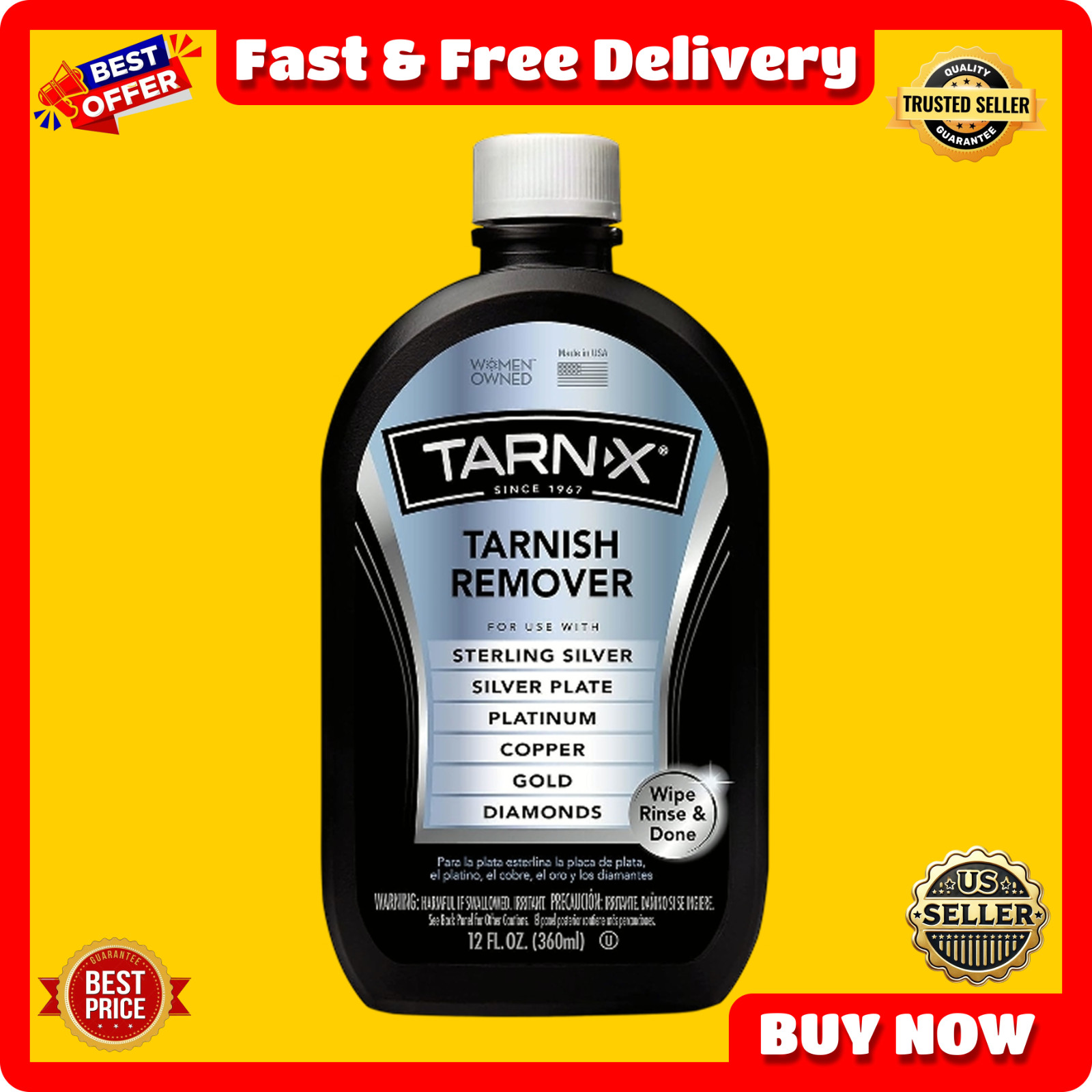 Jewelry Cleaner Tarnish Remover 12 Oz. Tarn-x Silver Gold Copper Clean & Polish