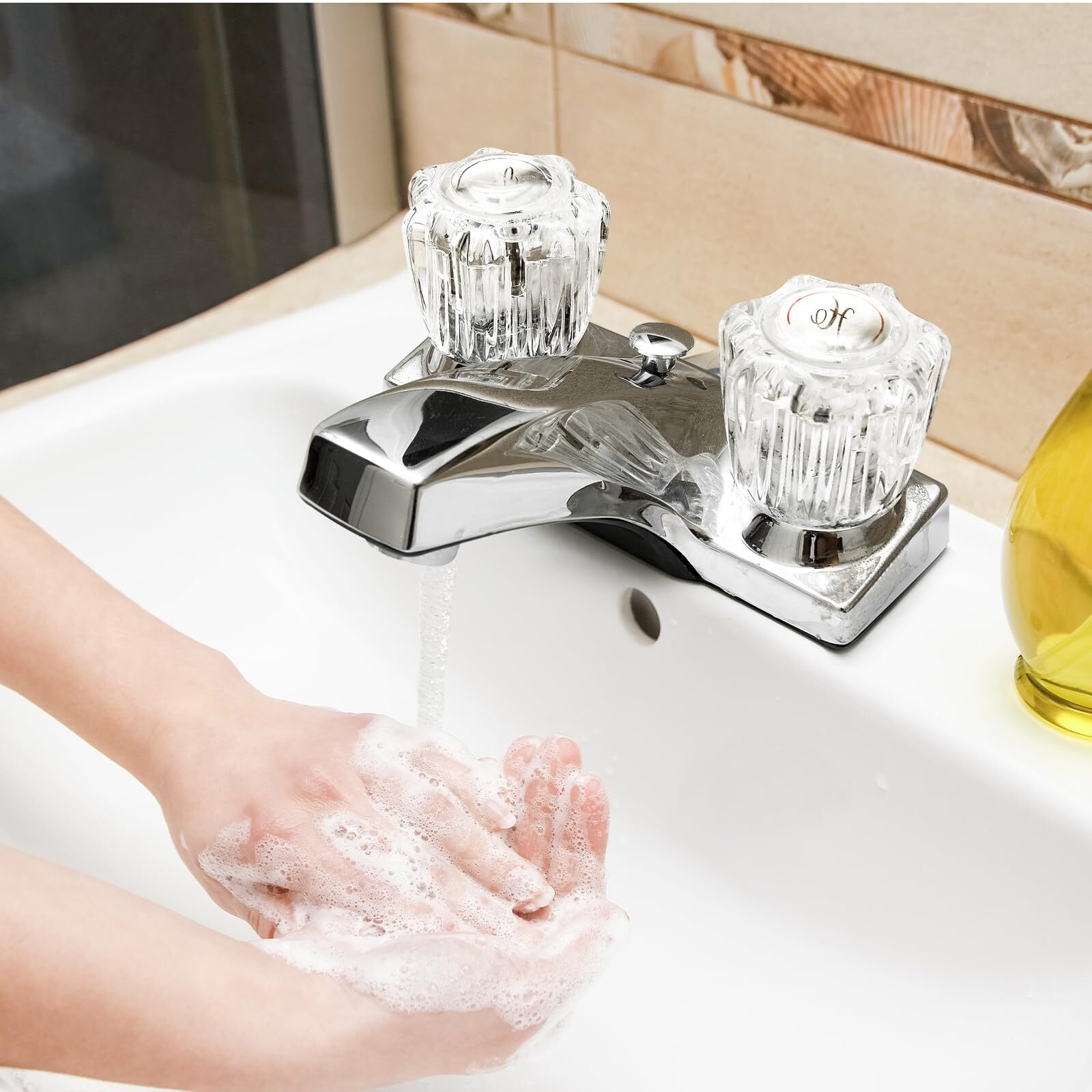 	Bathroom Faucet Knobs Replacement Hot & Cold Handles with Screwdriver for De...