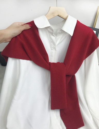 Women's Fashion Sweater Knitted Knotted Shawl Wraps Cape Tops Blouses0221-Red... - Picture 2 of 3