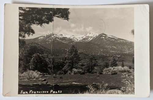 RPPC POSTCARD ARIZONA FLAGSTAFF SAN FRANCISCO PEAKS Sent to IN mid WWII - Picture 2 of 4