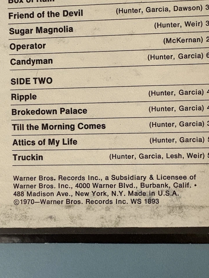 Grateful Dead American Beauty LP Warner Bros WS 1893 1970 - Image 4 of 4