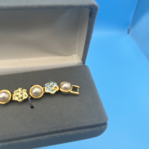 Vtg 1990s Nolan Mille Botanical Garden Bracelet 7.75" Gold Tone Crystal - Picture 7 of 8