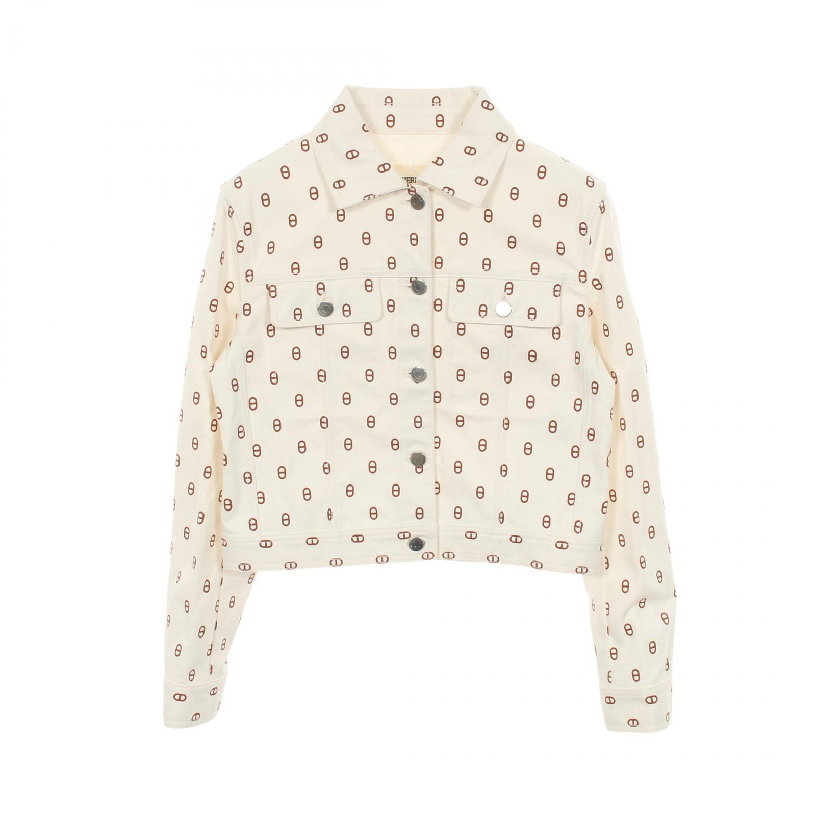 HERMES Chaine dancre Denim Jacket cotton White Brown Used Women size 38