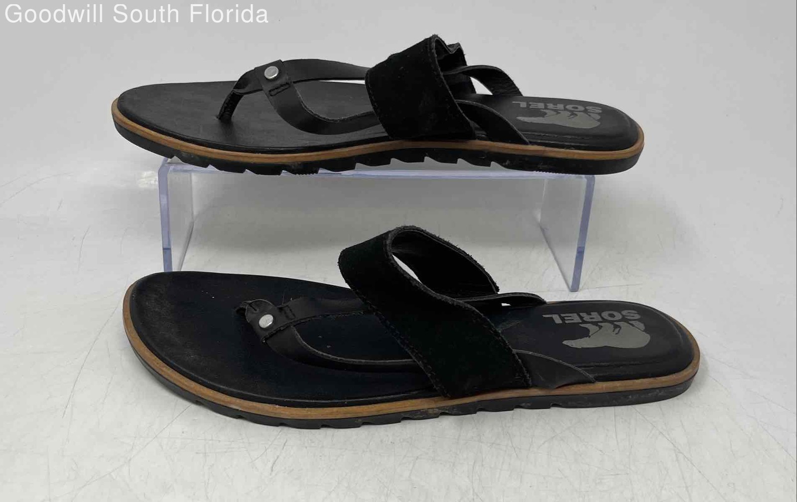 Sorel Womens Ella II Easy Black Open Toe Slip-On Flip Flop Sandals Size 8