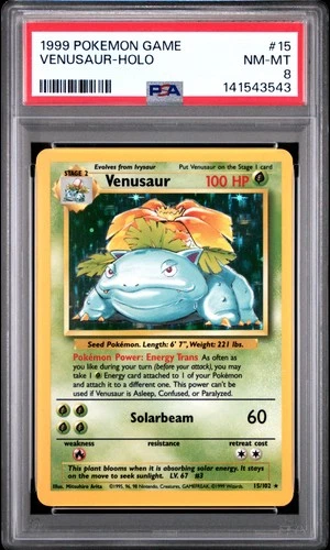 1999 POKEMON BASE SET UNLIMITED #15 VENUSAUR-HOLO PSA 8