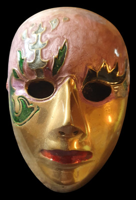 Schöne Vintage Wandbehang Theater Deko Messing & Emaille Gesichtsmaske