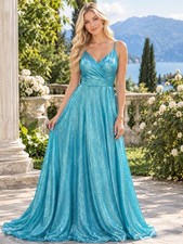 “ Crystal Doll” Gown Blue Dress Size 3. 49” Long From Waist, 100% Polyester