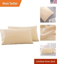 Super Soft Microfiber Standard Pillow Covers 2 Pack, Beige, Machine Washable