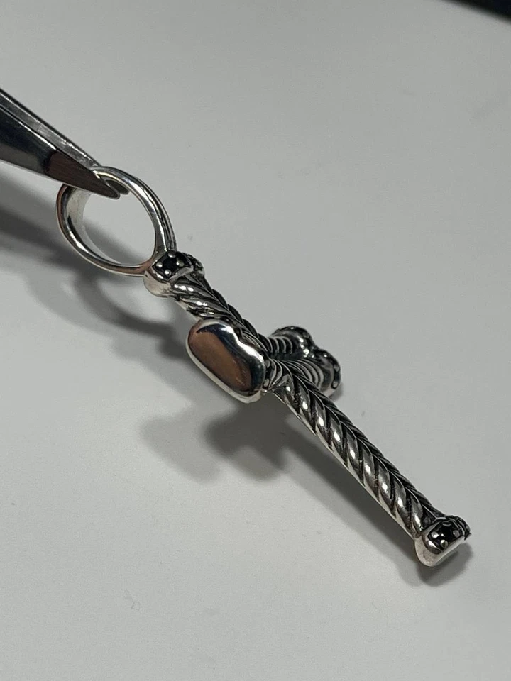 Auténtico DAVID YURMAN Hombre Cruz Colgante Diamantes Negros y Plata de Ley Foto 4 de 4