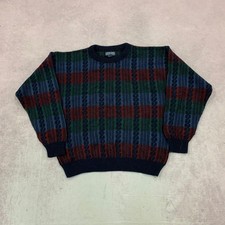 Vintage abstract knitted jumper Patterned Grandad knit sweater Men's L