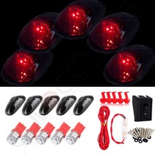 5X Smoke For 99-02 Dodge Ram Roof Cab Marker Clearance Light w/ Red 12V LED Bulb