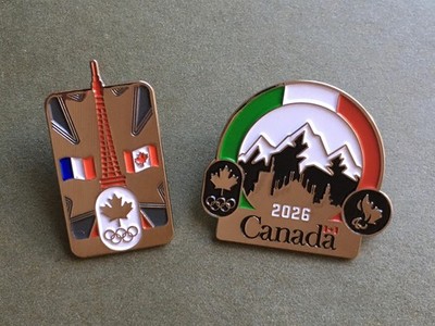 2024 26 Paris Milano Cortina Olympic Games 2 Pin Lot France Canada Flag COC Pin