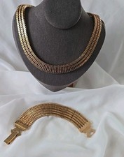 Mid Century Gold Plated Mesh Choker & Bracelet Set