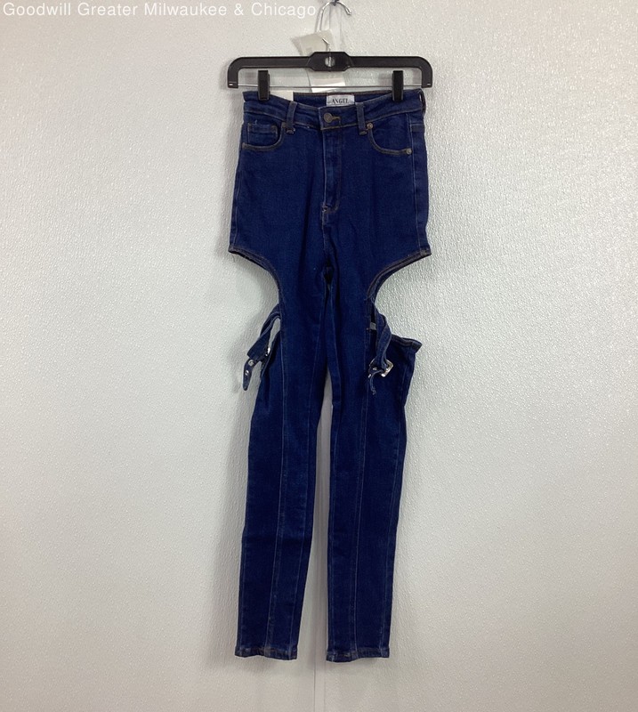 NWT Angel Girls Buckle Cut Out High Rise Blue Jeans Size 5