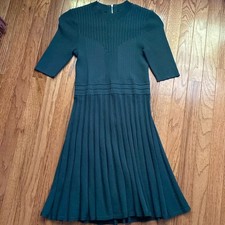 Ted Baker $289 Olivinn Stitch Detail Sweater Dress Green Pleated Skirt TB2 =US 6