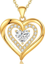 Silver/14K Gold Heart Necklace for Women-Non Tarnish Dainty Love Crystal Necklac